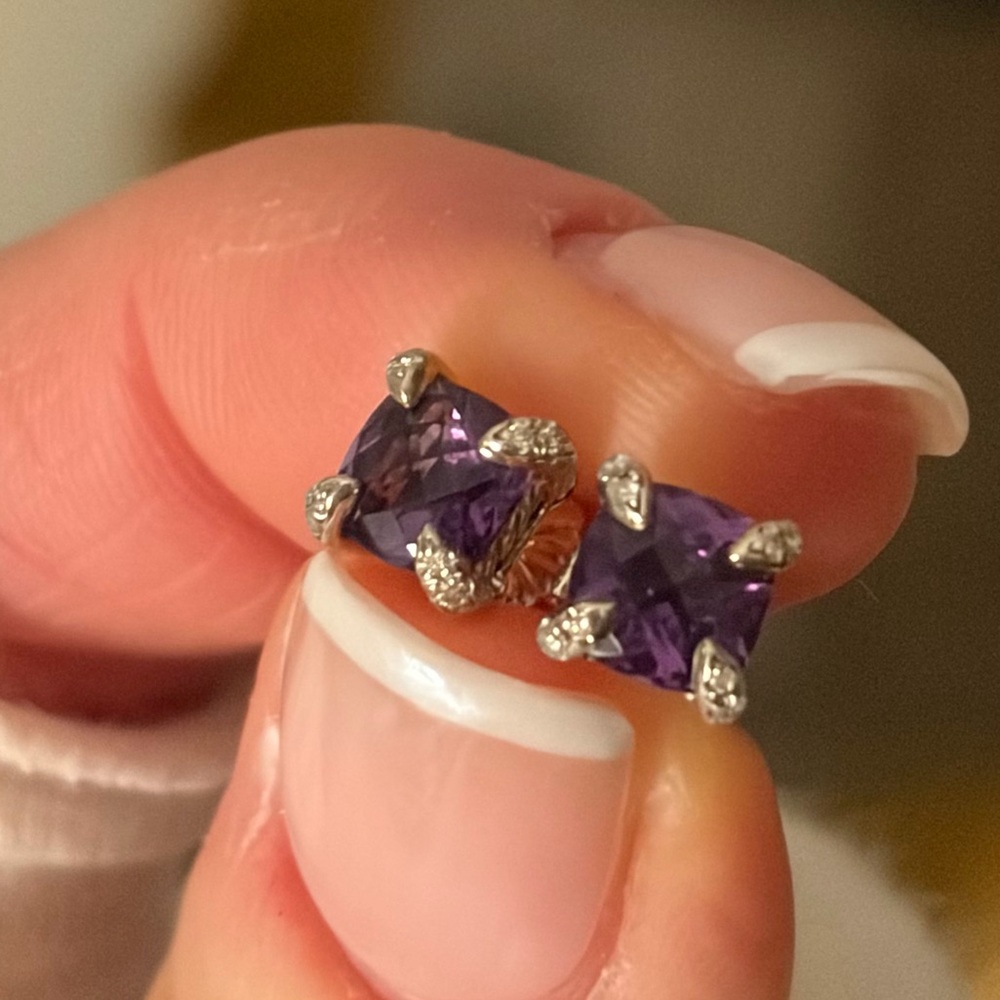 David Yurman Amethyst Petite Diamond Studs